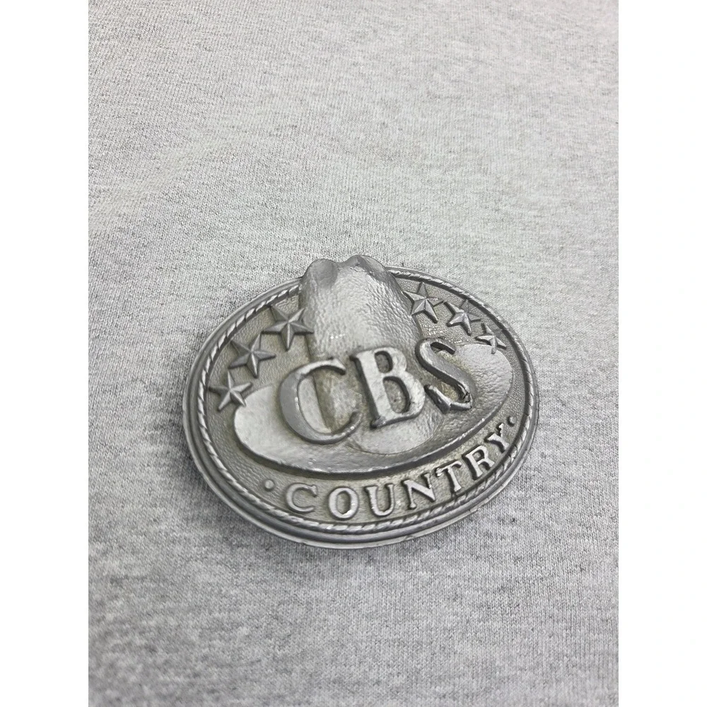 Vintage CBS Country Records Music Cowboy Western Solid Pewter Belt Buckle Heavy